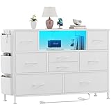 YaFiti Dresser for Bedroom with 8 Drawers, Dresser TV Stand with LED Lights, Fabric Chest of Drawers...