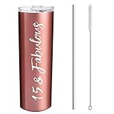 BRT Bearingshui 15th & Fabulous Stainless Steel Tumbler Cup Rose Gold 20 Oz, 15 Birthday Party...