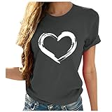 Women Love Heart Graphic Tees Shirt Short Sleeve Tops Tshirts Regular Fit Tunic Blouse Cute Funny...