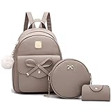 I IHAYNER Girls Bowknot 3-Pieces Fahsion Leather Backpack Backpack Purse for Women Rucksack for...