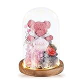 ADDWel Mother's Day for Mom Wife Girlfriend Grandma Sister, Preserved Pink Rose and Cute Moss Bear...