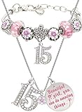 VeryMerryMakering 15th Birthday Bracelet Necklace, Gifts for 15 Year Old Girl