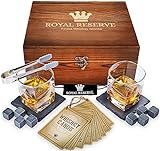 Royal Reserve Whiskey Stones Gift Set Artisan Crafted Chilling Rocks Scotch Bourbon Glasses and...