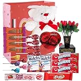 VALENTINES DAY GIFT BASKET | Teddy Bear Plush 10' ( Red or White), Belgian Milk Chocolate Rose...
