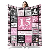 Atokker 15 Quinceanera Gifts Blanket, Gifts for 15 Year Old Girls, 15 Year Old Girl Gifts for...