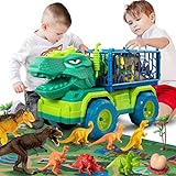 TEMI Dinosaur Truck Toys for Kids 3-5 Years, Tyrannosaurus Transport Car Carrier Truck with 8 Dino...